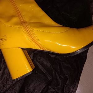 Yellow Patton Leather GoGo Boots with Zipper